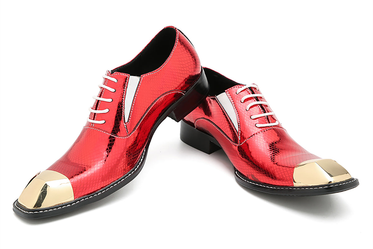 Mens Metal Square Toe Leather Lace Up Fashion Western Oxfords