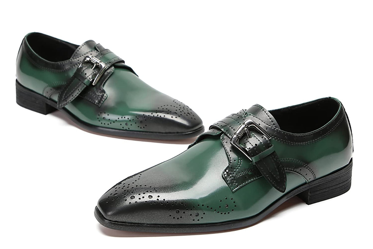 Mens Dress Genuine Leather Plain Toe Tuxedo Buckle Loafers