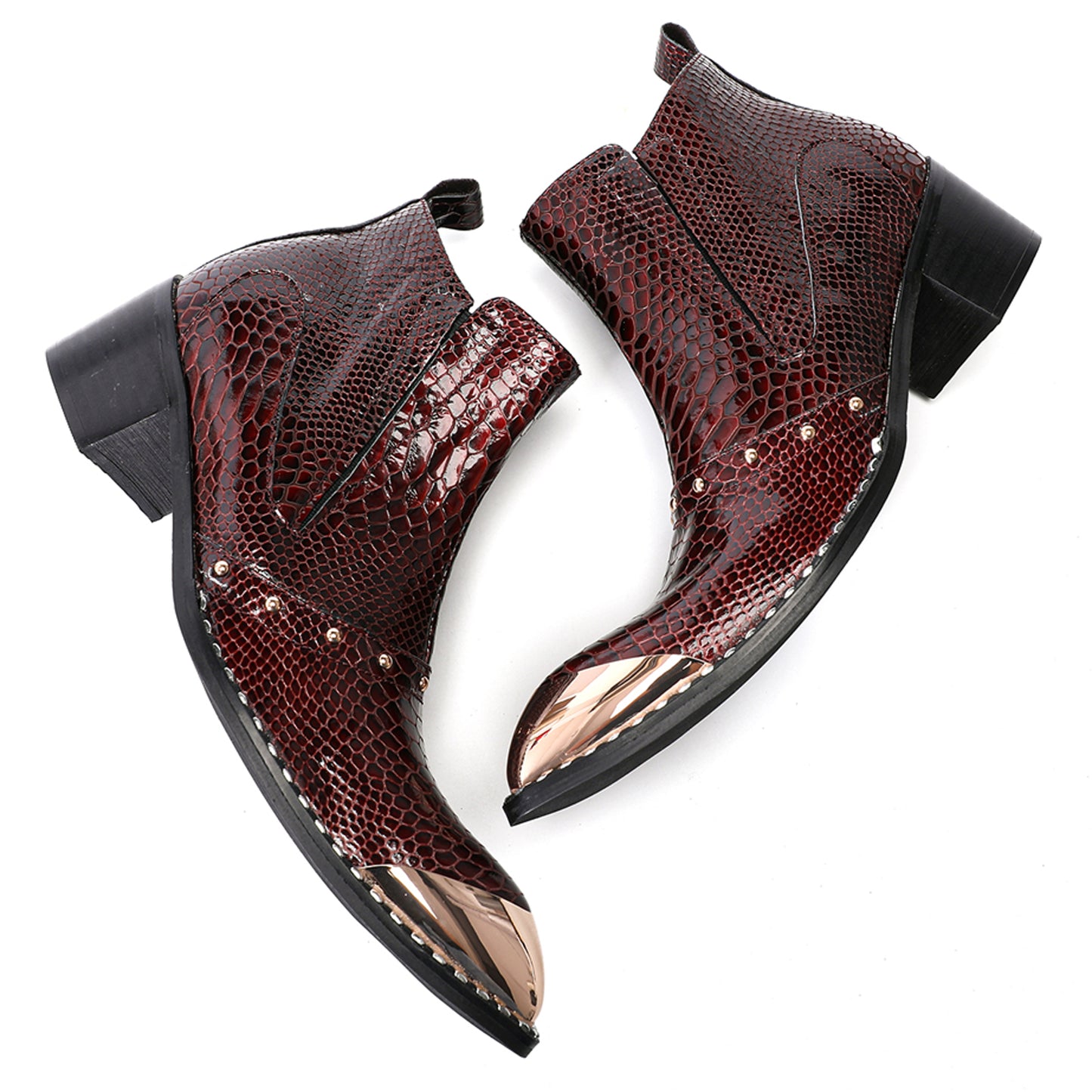 Mens Crocodile Embossed Leather Metal Toe Ankle Western Boots