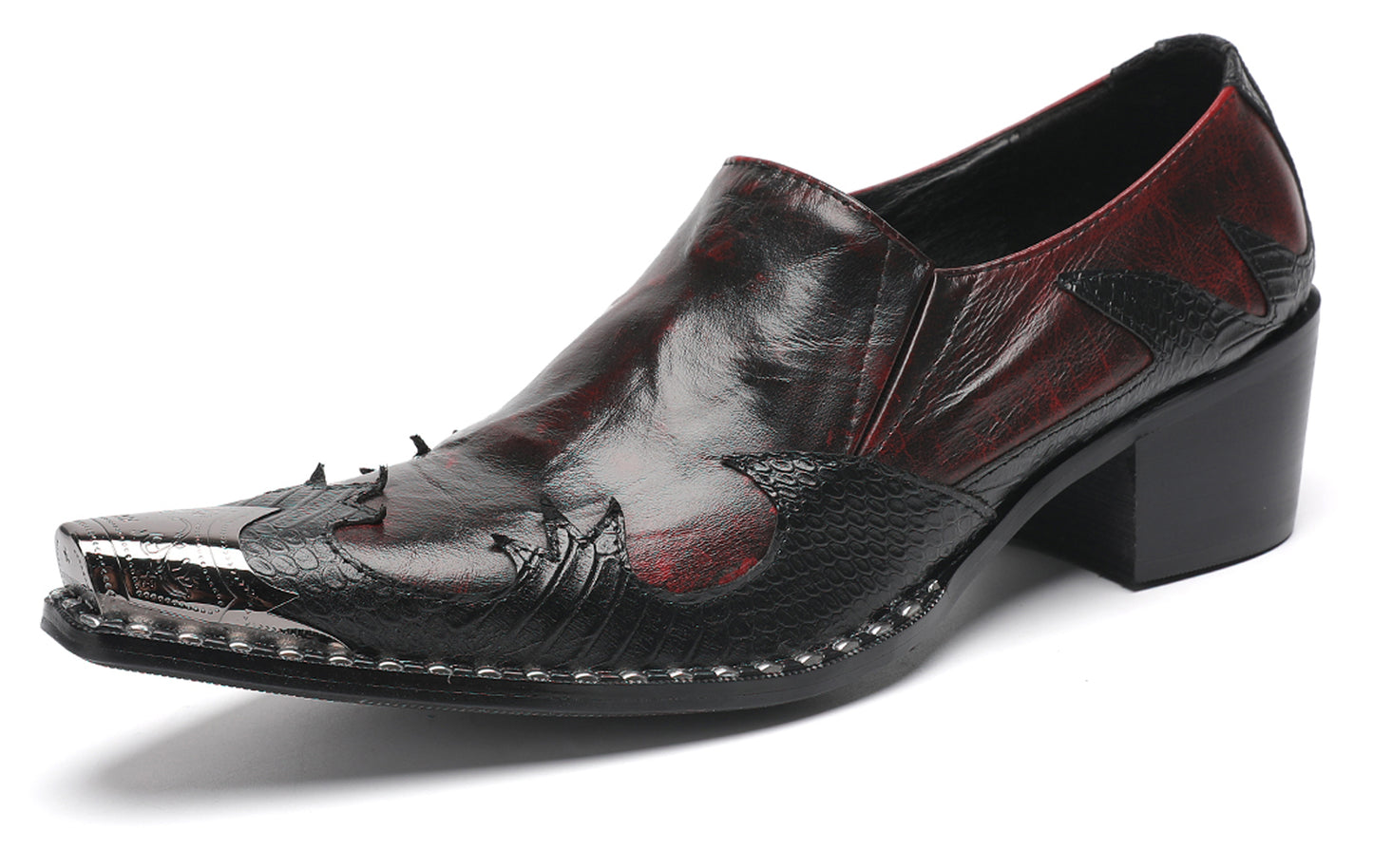 Mens Genuine Leather Metal Pointed Toe Two Tone Western Loafers
