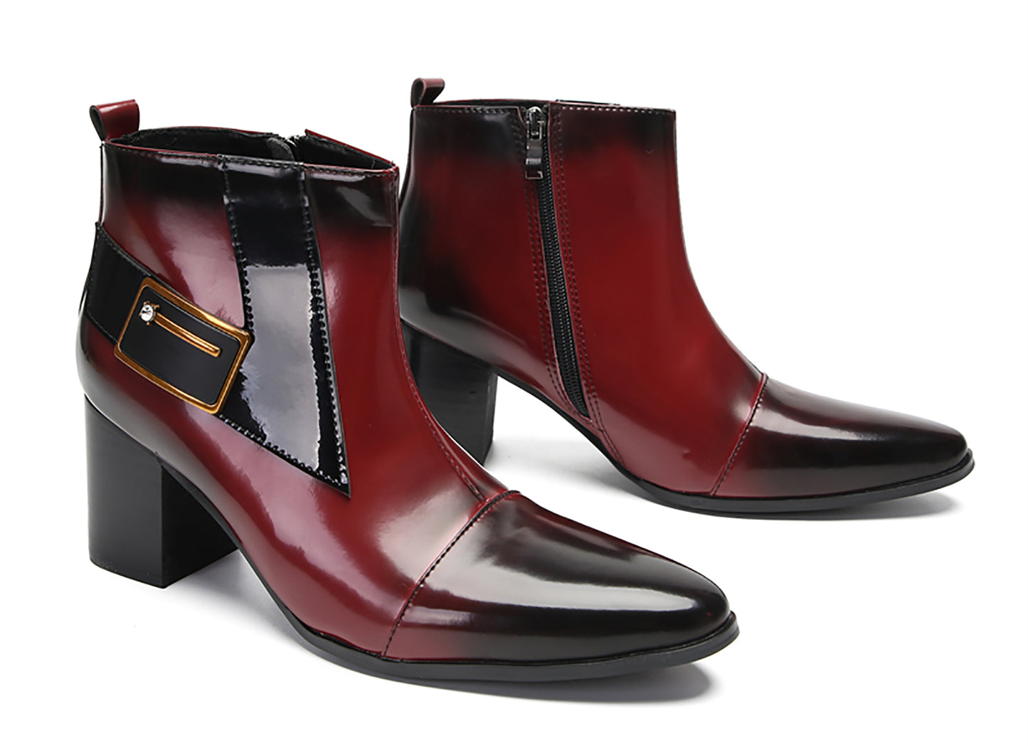 Mens Genunie Leather Heel Fashion Beaded Buckle Ankle Boots