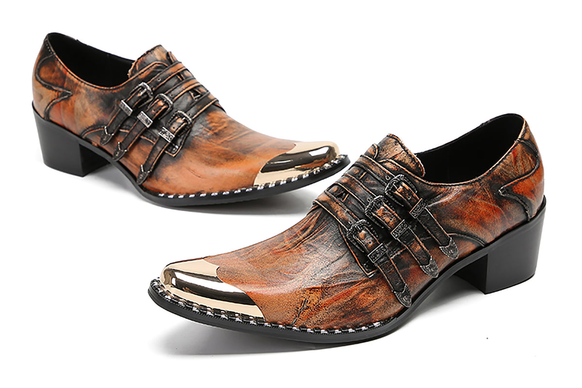 Mens Metal-Tip Toe Buttons Slip On Genuine Leather Western Loafers