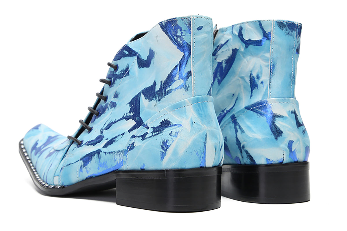 Mens Genunie Leather Graffiti Zipper Slanted Shoelaces Oxfords Boots