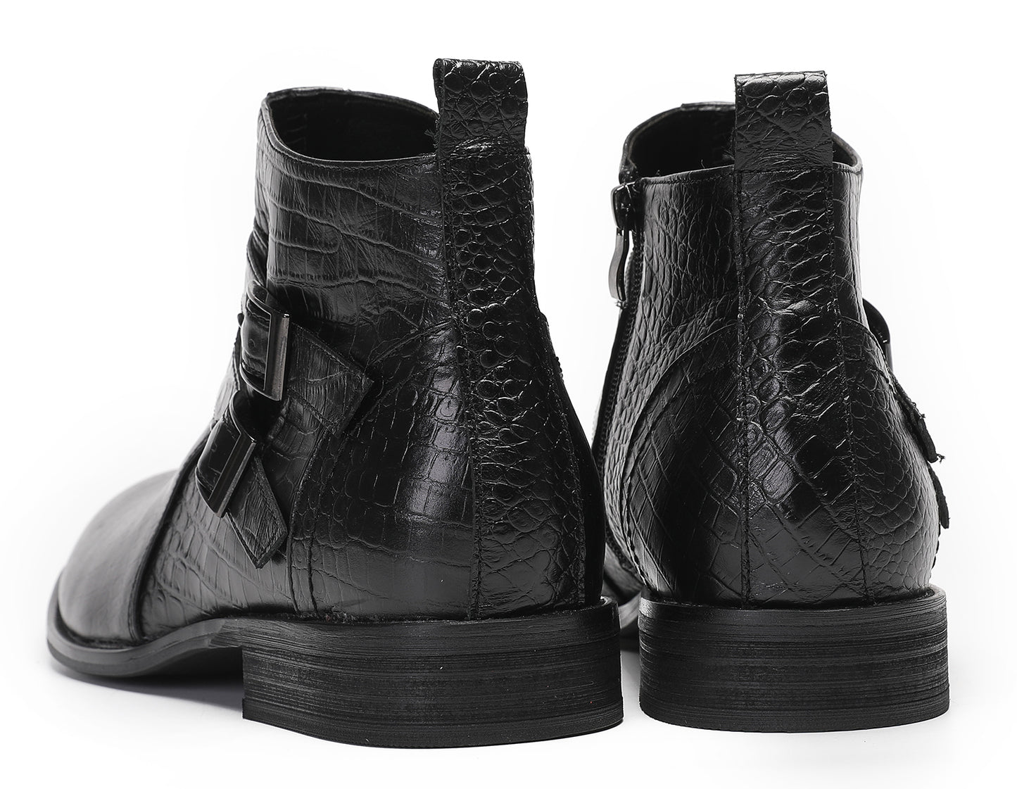 Mens Genuine Leather Dress Casual Zipper Buckles Ankle Boots