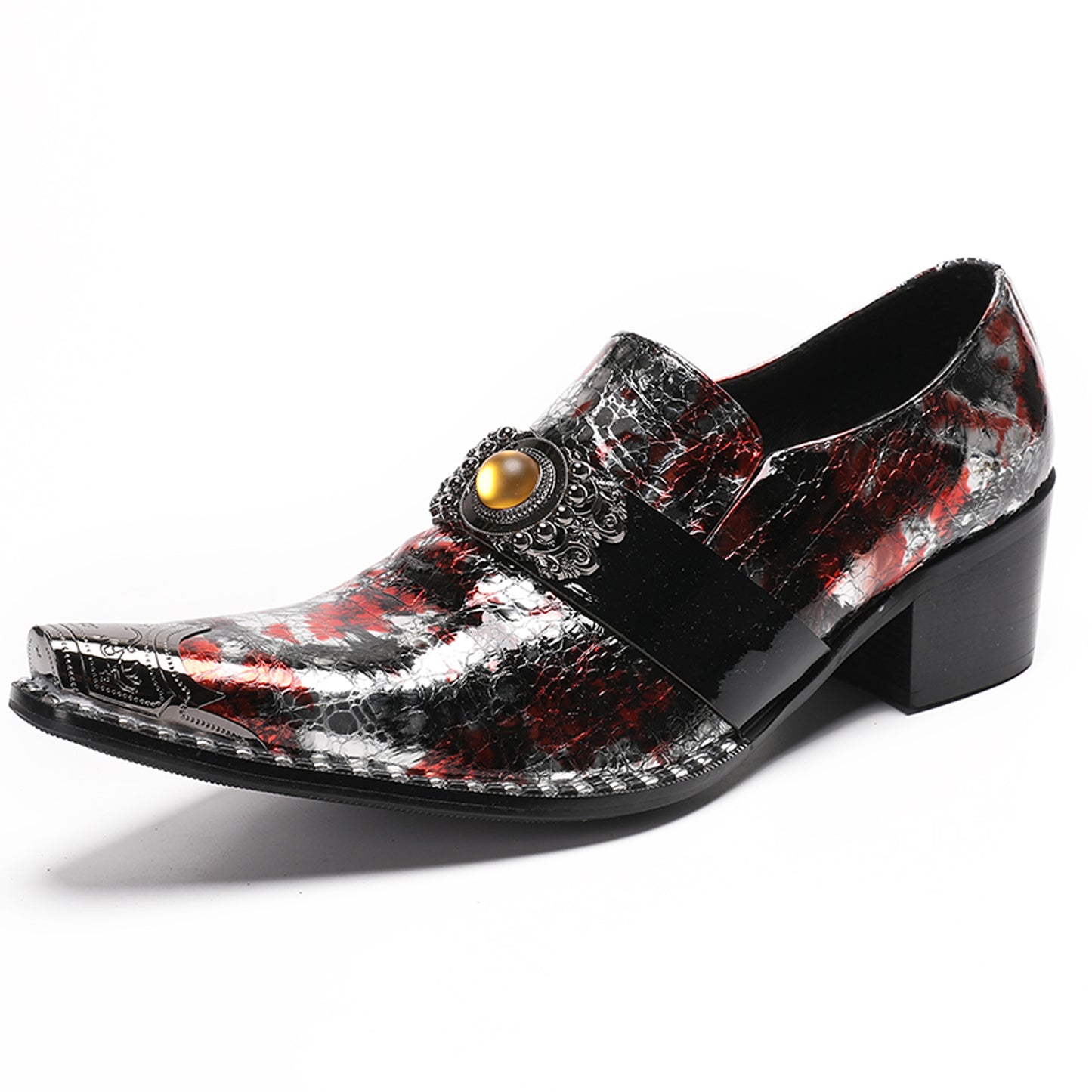Mens Handmade Patent Leather Metal Toe Loafers Dress Shoes