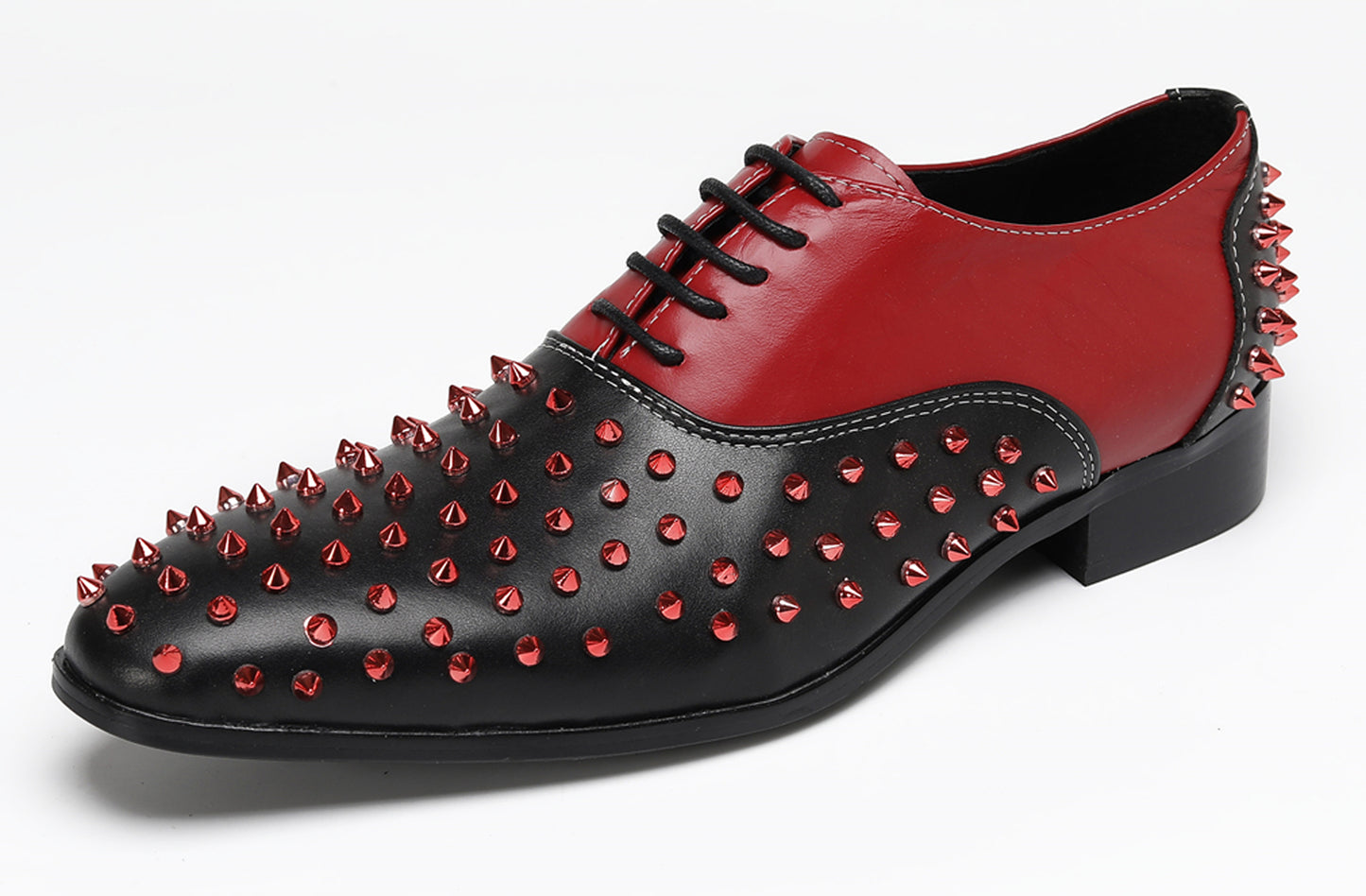 Mens Trendy Studded Two-Tone Spiked Oxfords