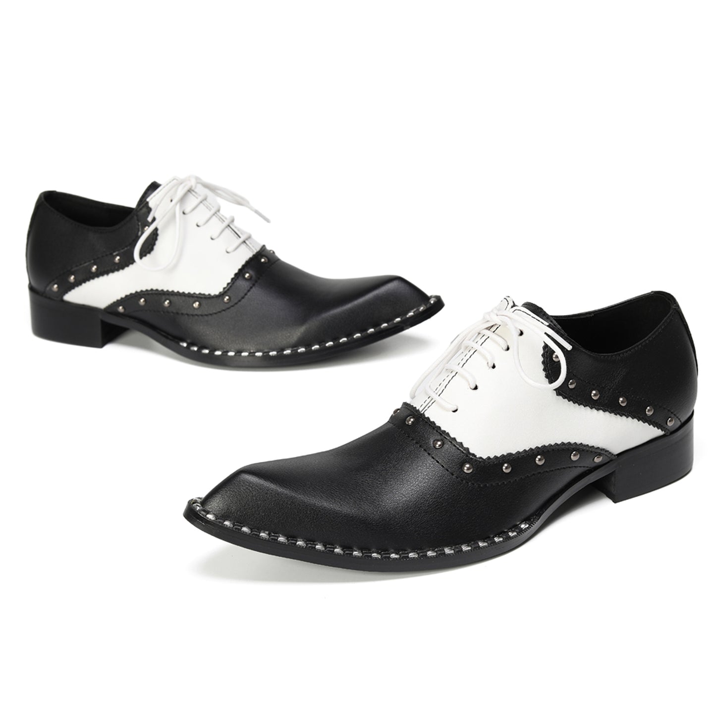 Mens Top-Grain Leather Black and White Oxfords Shoes