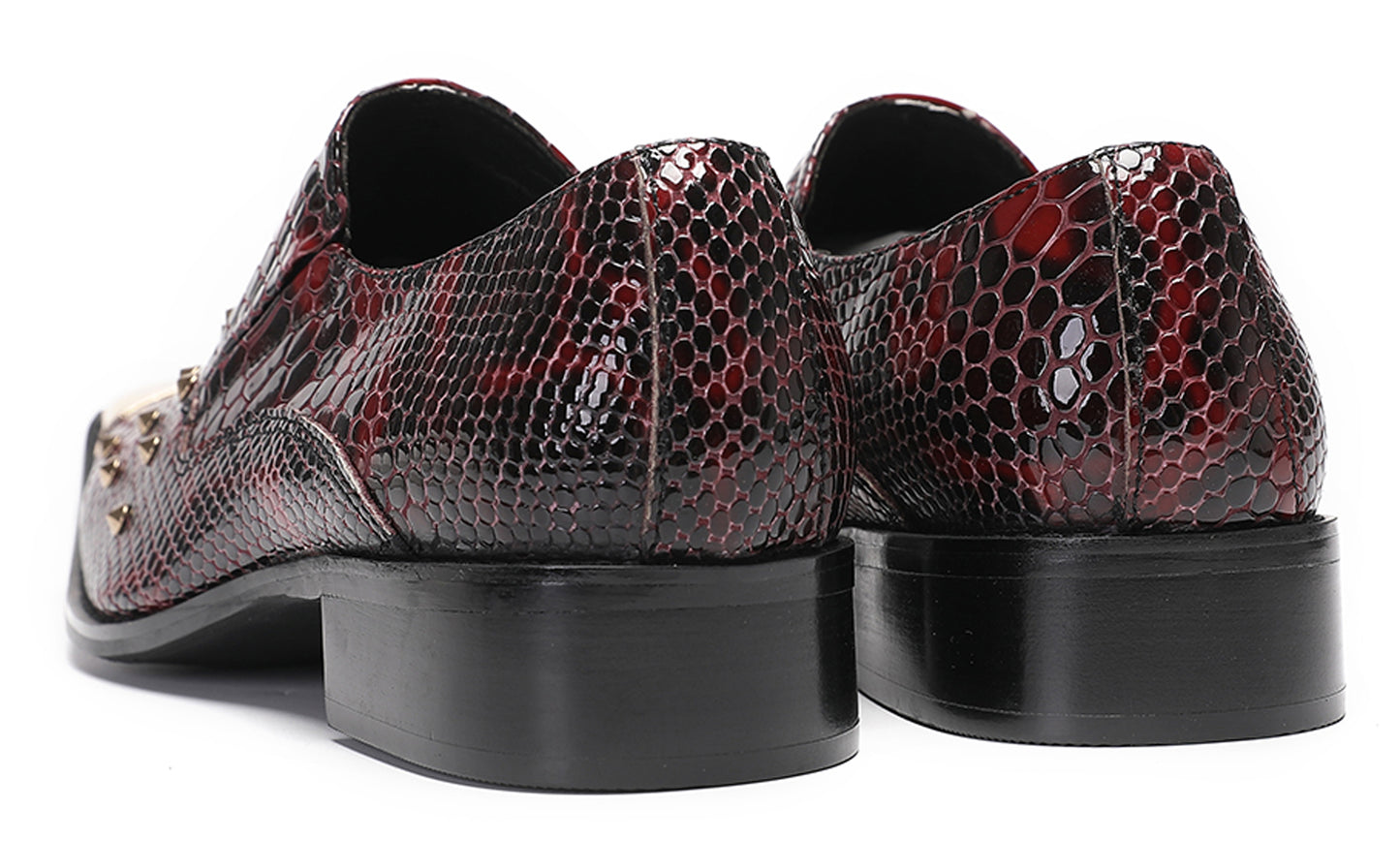 Mens Genuine Leather Snake Skin Texture Gold Glitter Beaded Western Loafers