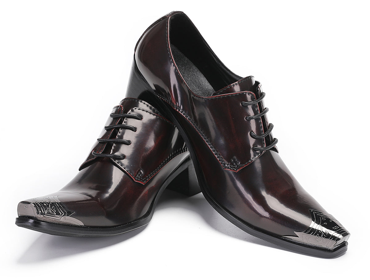 Mens Dress Tuxedo Genuine Leather Metal Tip Toe Heel Western Oxfords