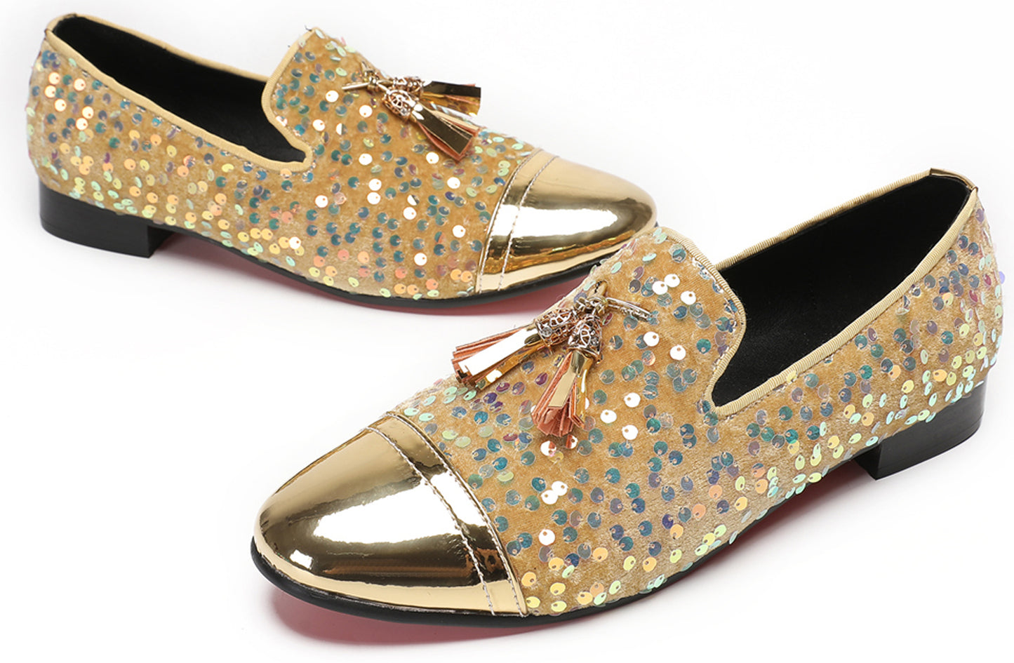 Mens Glitter Sequins Tassels Prom Party Western Loafers