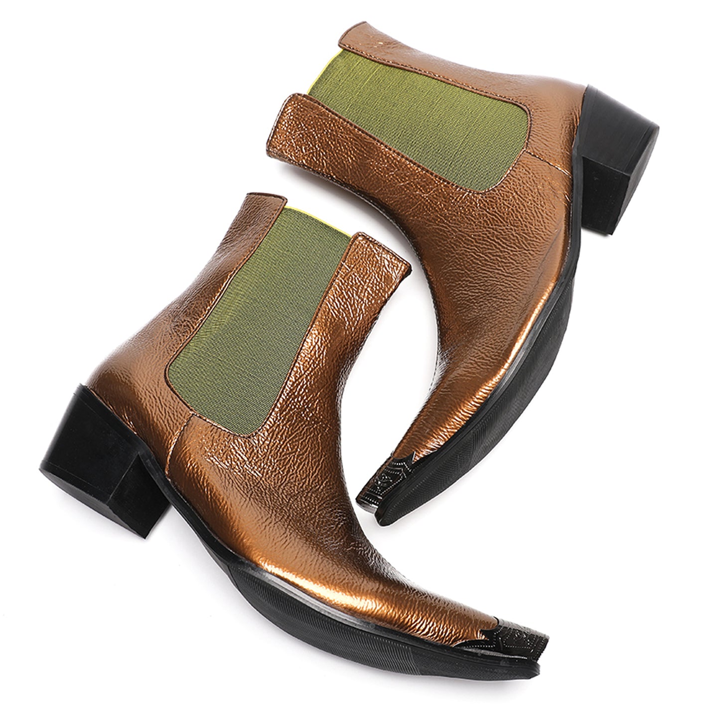 Mens Metallic Pointed Toe Leather Dress Chelsea Boots