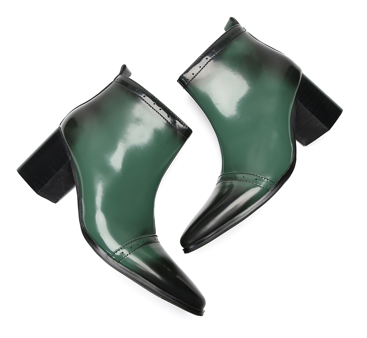 Mens Patent Leather Zipper On Side Mid Calf Heel Ankle Boots