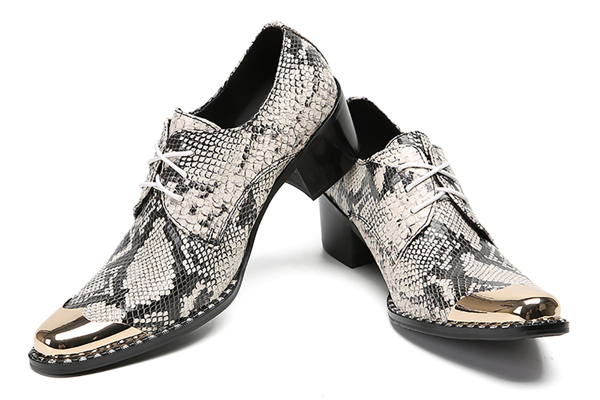 Mens Metal Tip Toe Genuine Leather Snakeskin Texture Western Oxfords