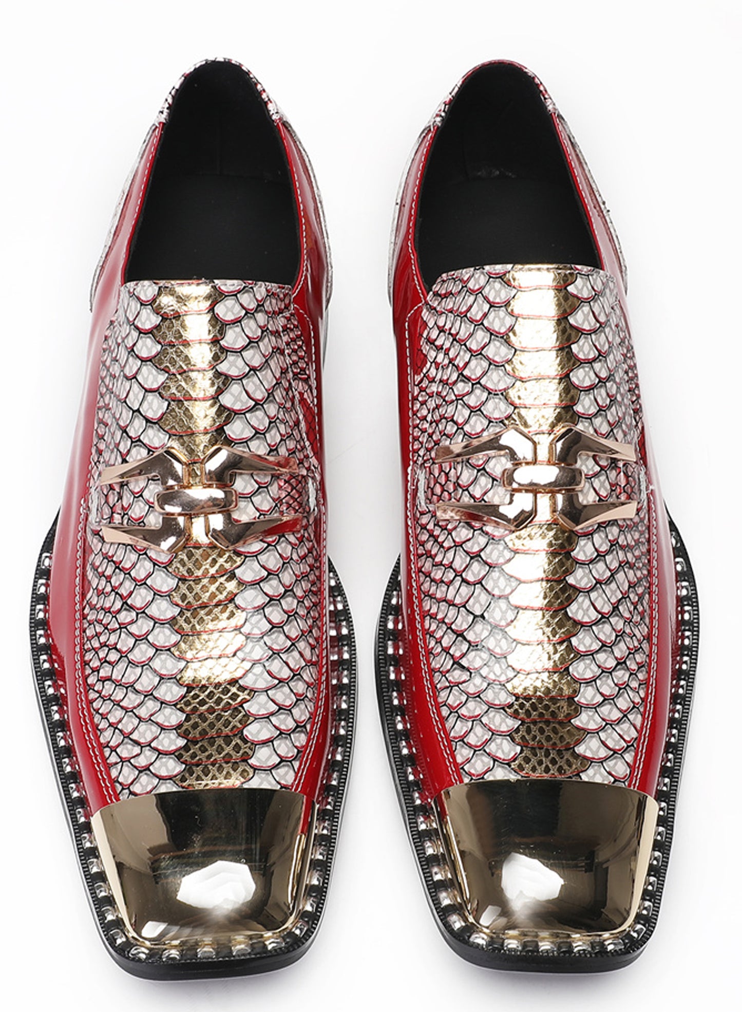 Mens Genuine Leather Sequin Metal Square Toe Western Loafers