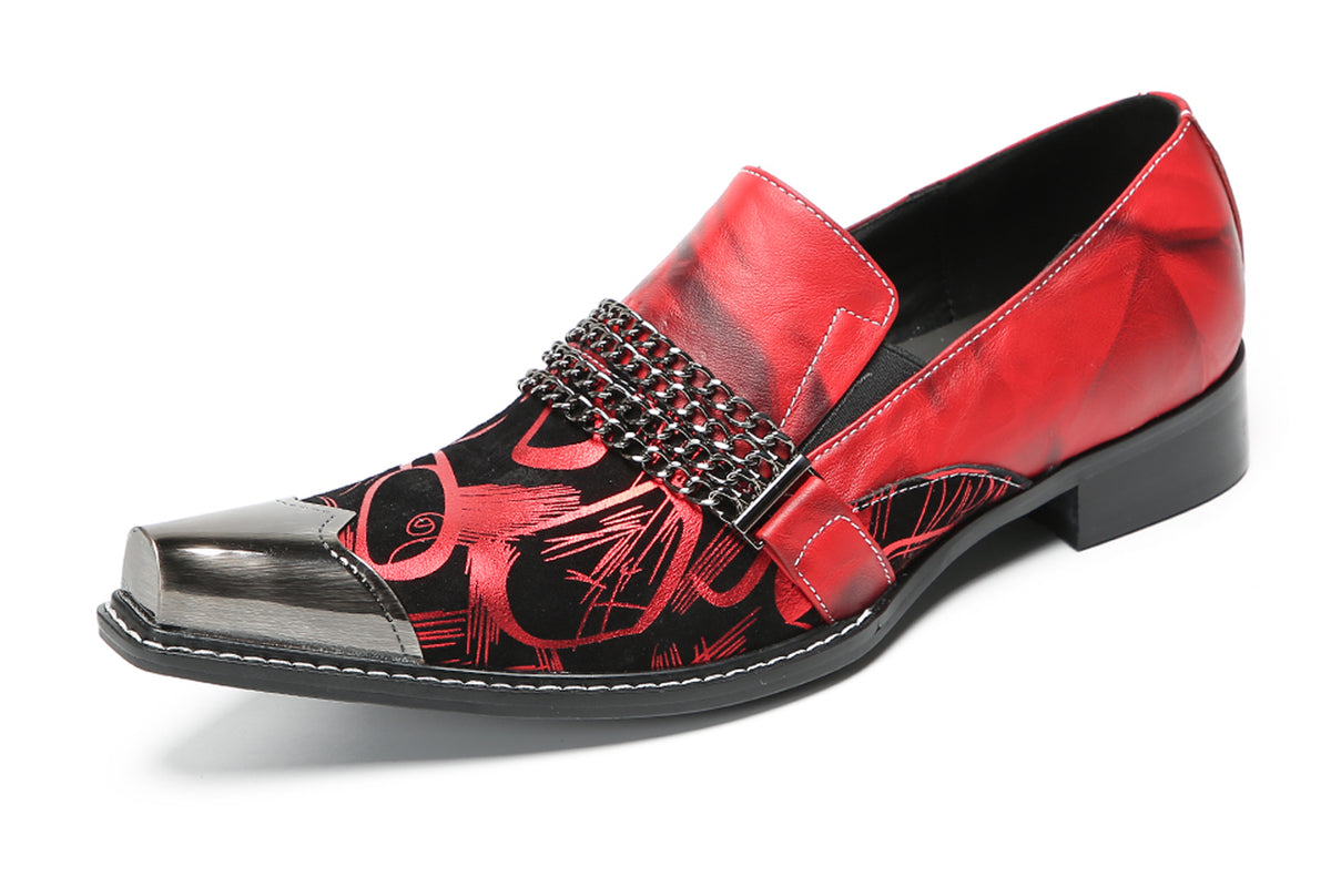 Mens Metal Pointed Cap Chain Decor Slip-On Dress Western Loafers