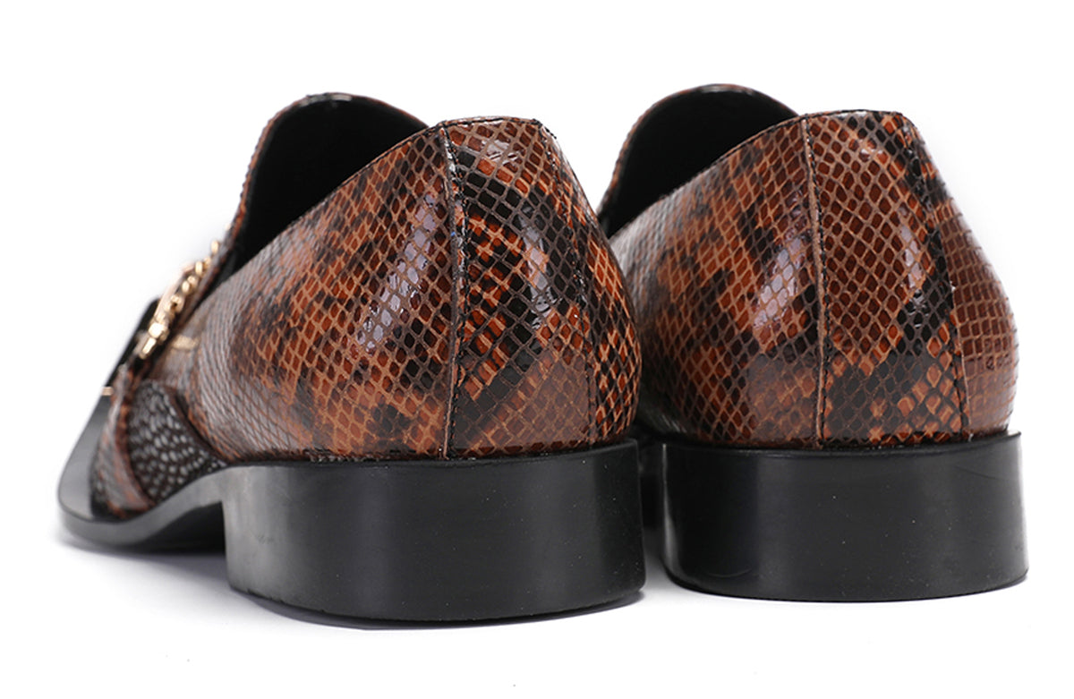 Mens Gold Chain Sparkling Party Disco Metallic Tip Western Loafers