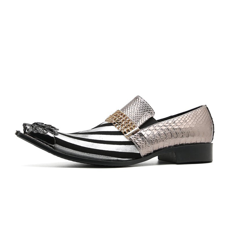 Mens Metal-Tip Pointed Toe Genuine Leather Horsebit Western Loafers