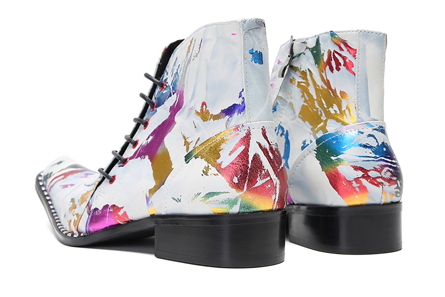 Mens Genunie Leather Dress Slanted Shoelaces Graffiti Oxfords Boots