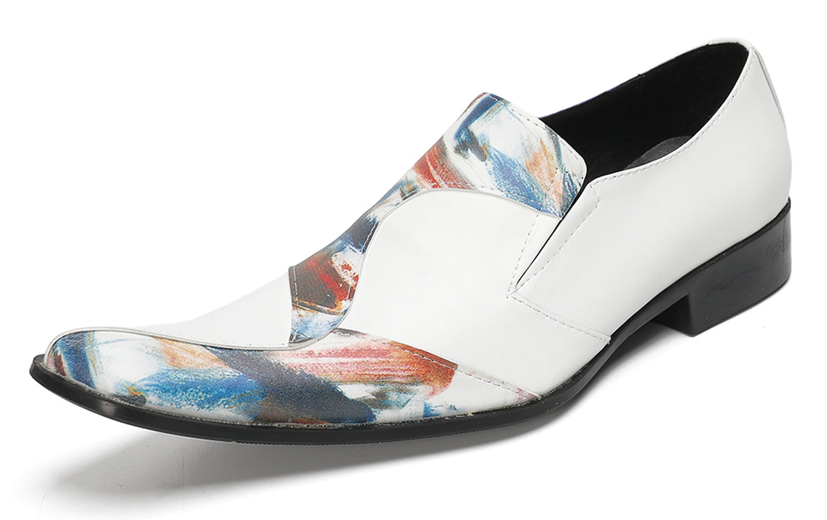 Mens White Tuxedo Mocasines Abstract Paint Loafers
