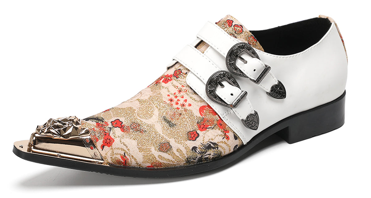 Mens Floral Jacquard Double Monk Strap Western Loafers