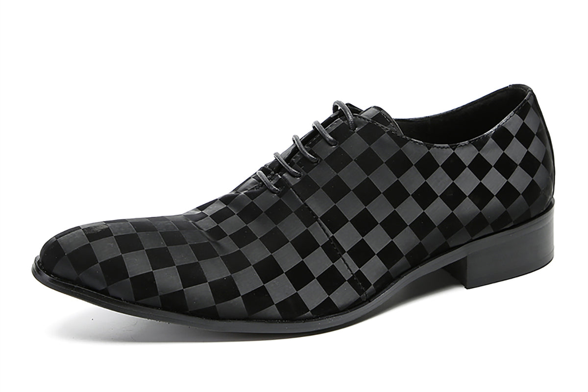 Mens Dress Casual Leather Plaid Fashion Oxfords