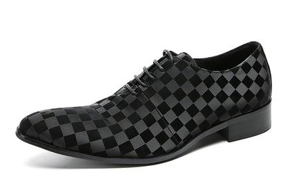 Mens Dress Casual Leather Plaid Fashion Oxfords