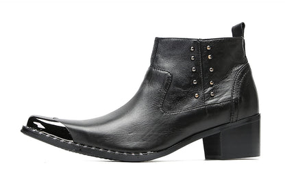 Mens Genuine Leather Beaded Zipper Metal Square Toe Ankle Western Boots