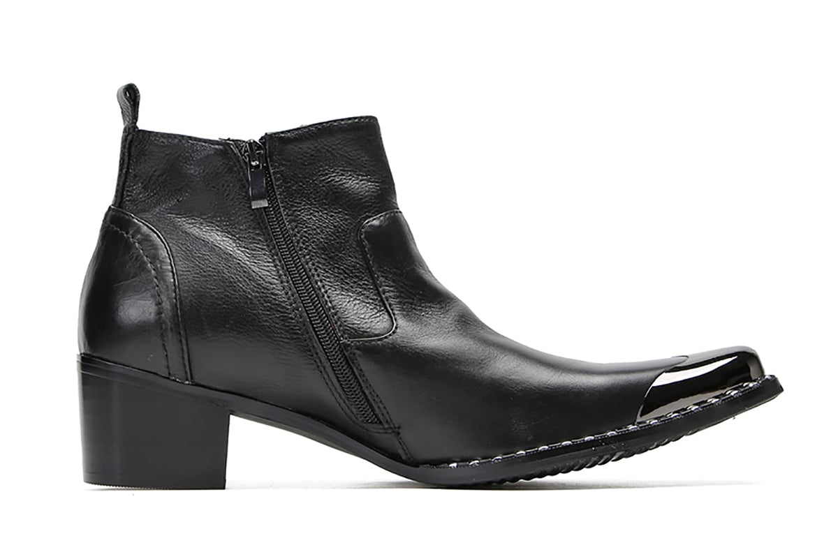Mens Genuine Leather Beaded Zipper Metal Square Toe Ankle Western Boots