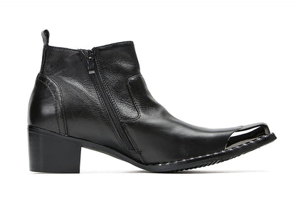Mens Genuine Leather Beaded Zipper Metal Square Toe Ankle Western Boots