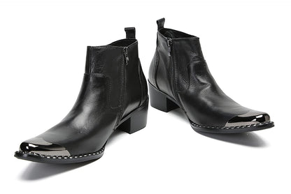 Mens Genuine Leather Beaded Zipper Metal Square Toe Ankle Western Boots