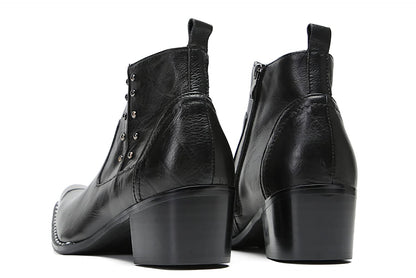 Mens Genuine Leather Beaded Zipper Metal Square Toe Ankle Western Boots