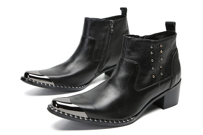 Mens Genuine Leather Beaded Zipper Metal Square Toe Ankle Western Boots