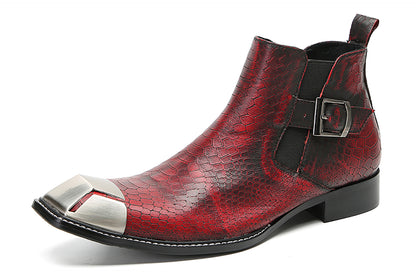 Mens Genunie Leather Metal Square Toe Silp On Buckles Western Chelsea Boots