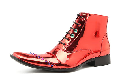 Mens Genunie Leather Colorful Rivets Square Toe Ankle Oxfords Boots