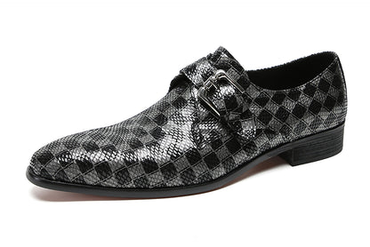 Mens Silp On Dres Leather Plaid Buckle Loafers