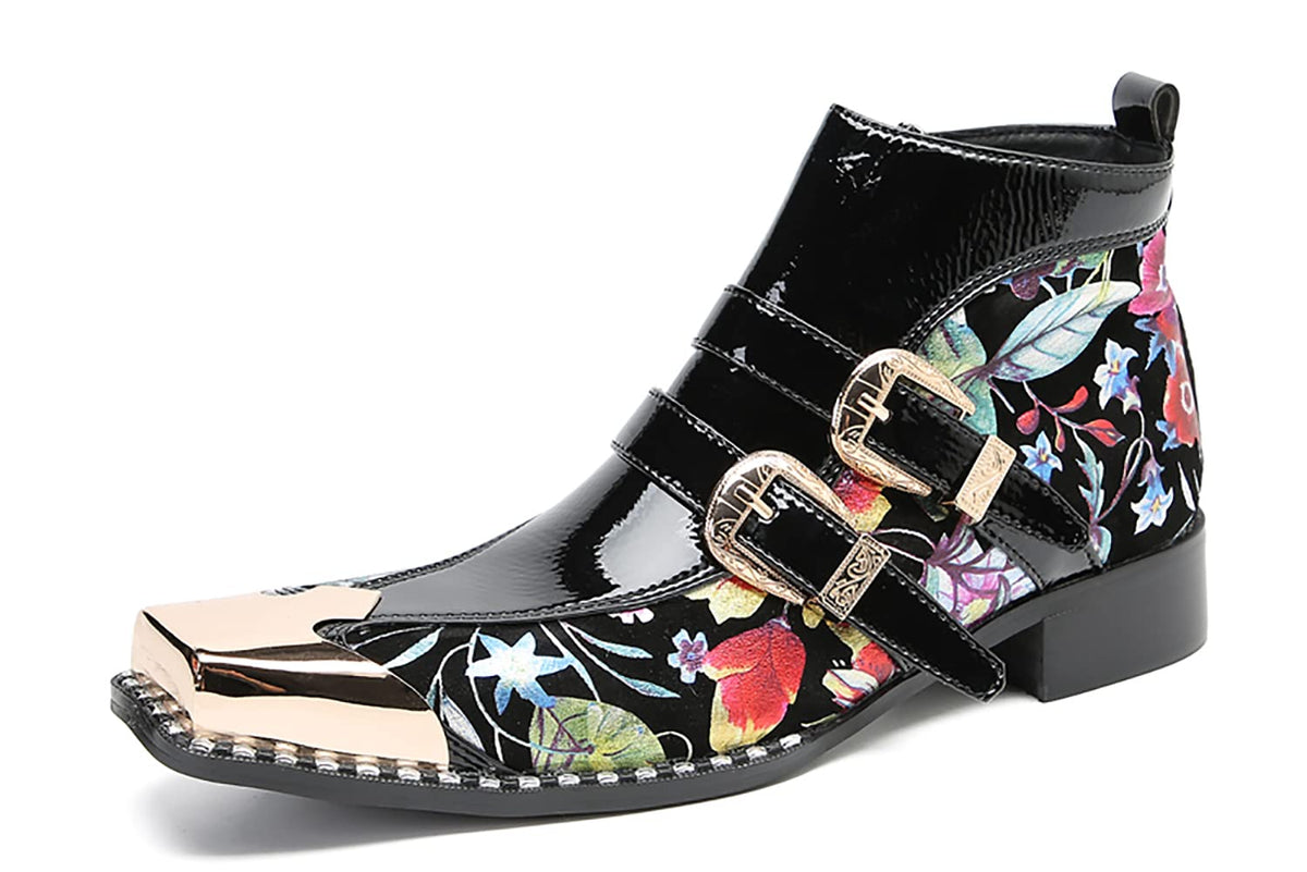 Mens Genunie Leather Zipper Buttons Metal Square Toe Ankle Western Boots