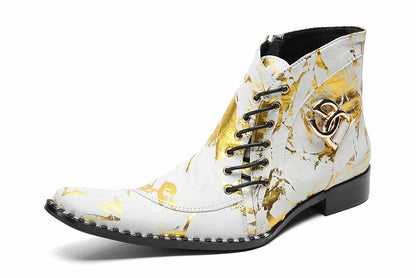 Mens Genuine Leather Casual Dress Lace Ankle Boots