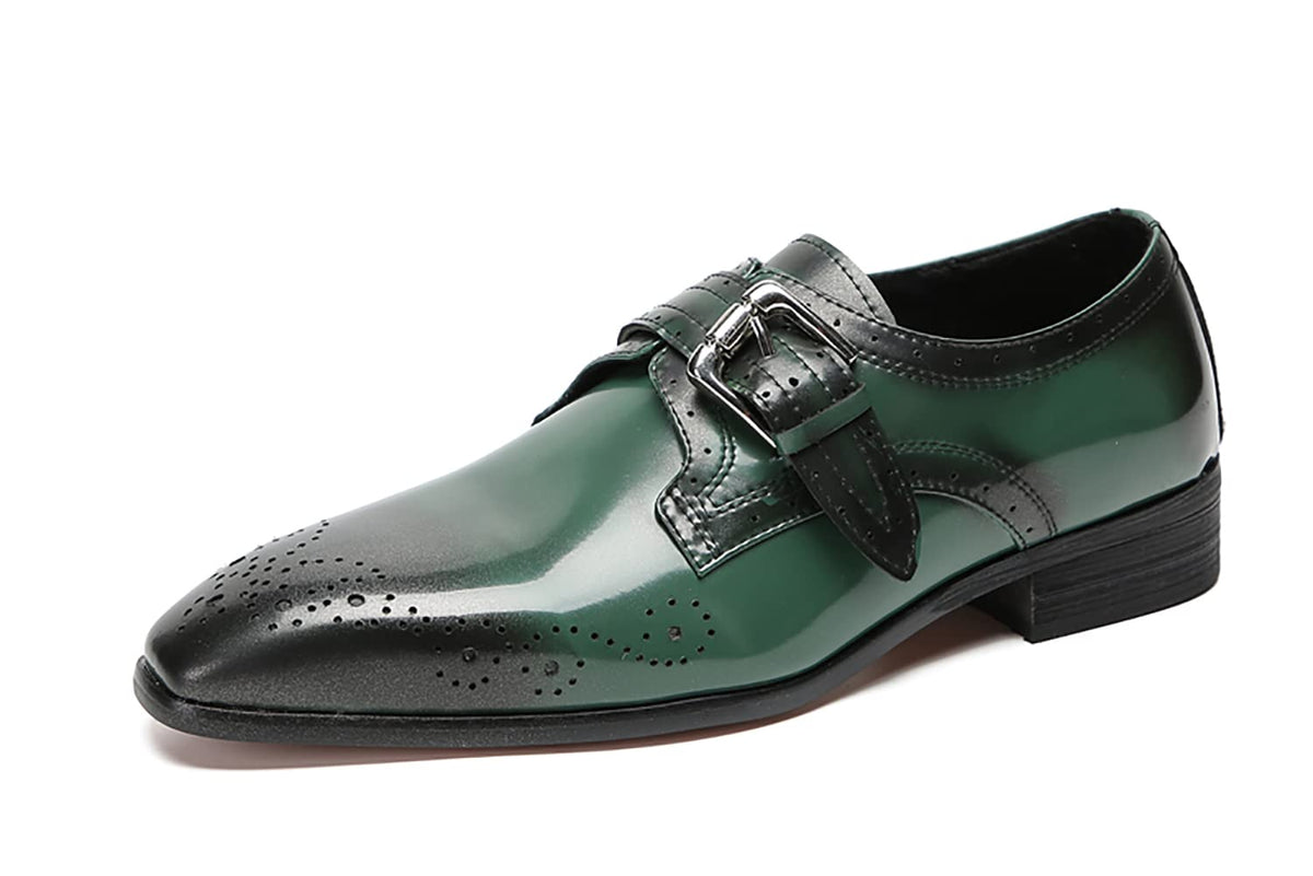 Mens Dress Genuine Leather Plain Toe Tuxedo Buckle Loafers