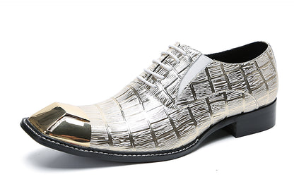 Mens Metal Square Toe Leather Lace Up Fashion Western Oxfords