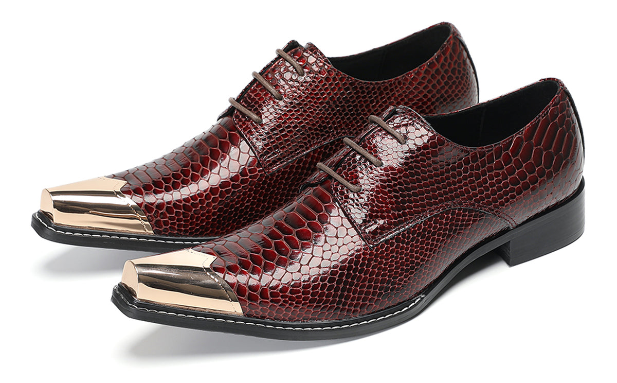 Mens Snake-Print Dress Casual Patent Leather Western Oxfords