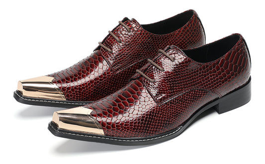 Mens Snake-Print Dress Casual Patent Leather Western Oxfords