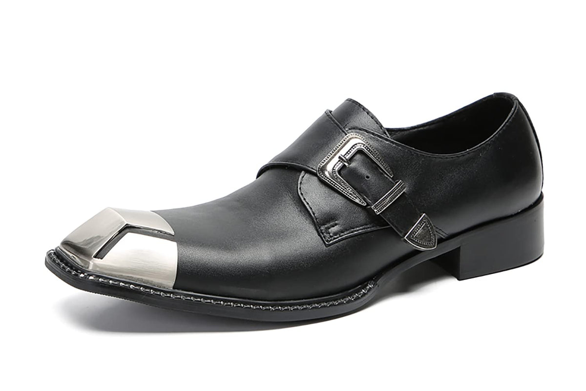 Mens Genunie Leather Buckle Metal Square Toe Western Loafers