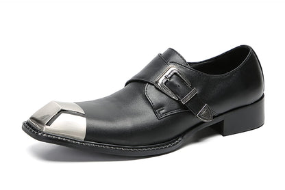 Mens Genunie Leather Buckle Metal Square Toe Western Loafers