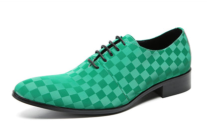 Mens Dress Casual Leather Plaid Fashion Oxfords