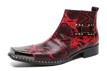 Mens Genunie Leather Black Metal Square Toe Ankle Western Boots