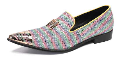 Mens Party Slip On Metal-Tip Toe Prom Glitter Western Loafers