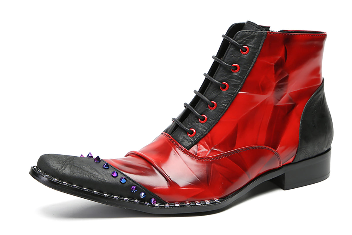 Mens Genuine Leather Casual Dress Colorful Beads Zipper Ankle Oxofrds Boots