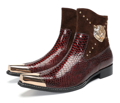 Mens Snakeskin Leather Studded Suede Western Boots