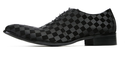 Mens Dress Casual Leather Plaid Fashion Oxfords