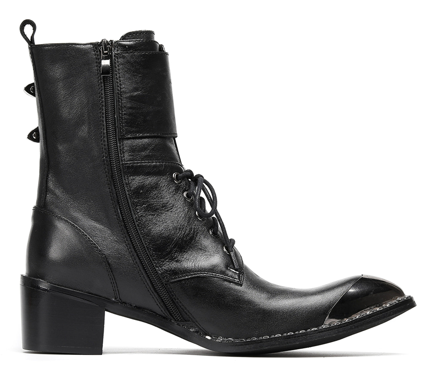 Mens Black Leather Metal Cap Toe Cowboy Western Boots